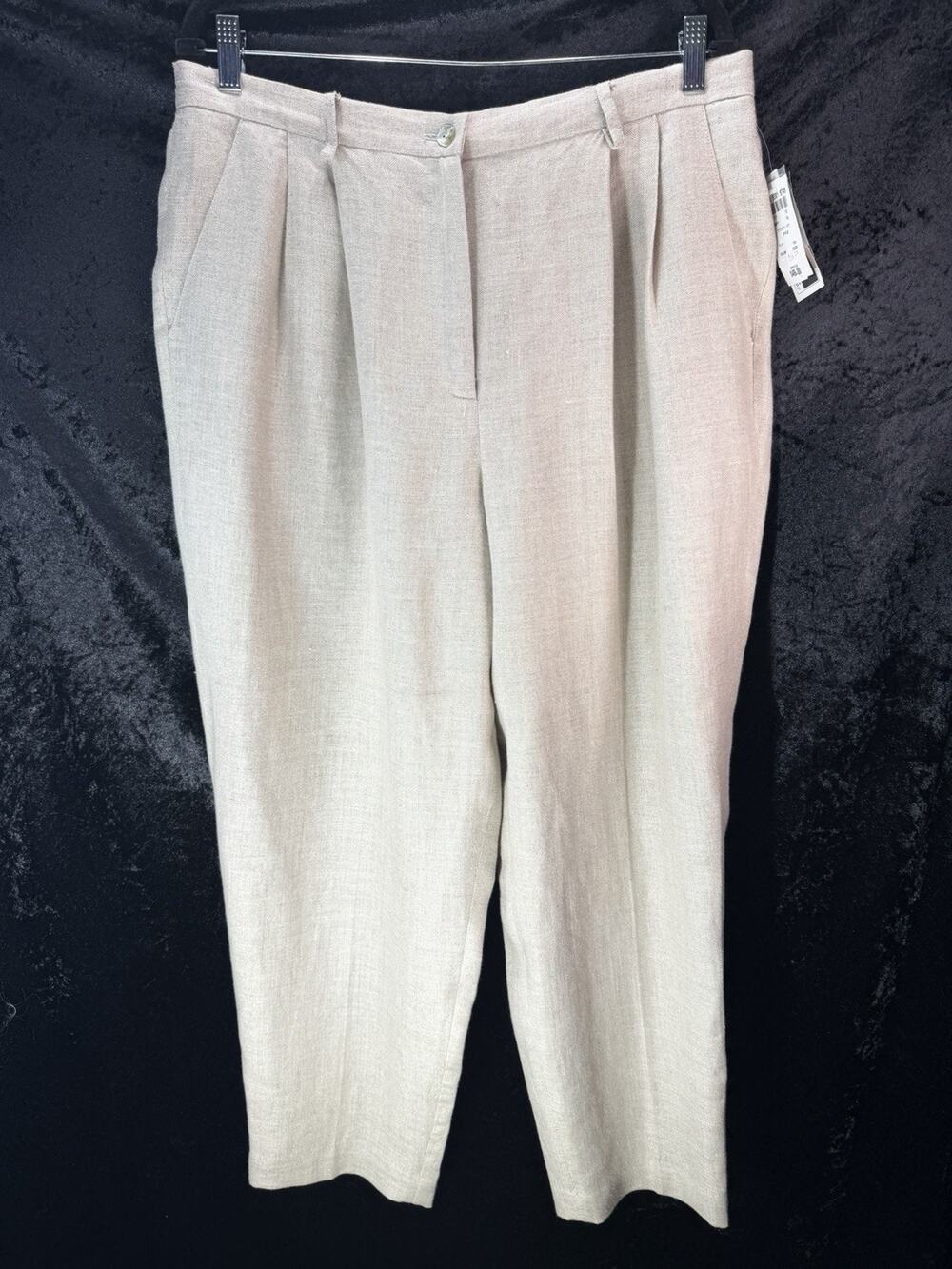 NWT Jennifer Moore 100% Linen Pants Petite Sz 16P Beige Pleated Wide Leg Pockets